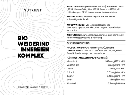 Getrockneter Bio Weiderind Ultimate Organ-Komplex in Kapseln